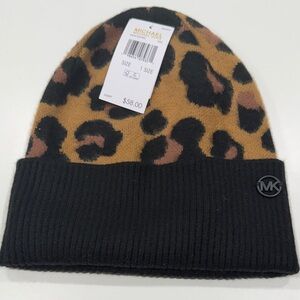 Michael Kors Animal Print Beanie with Black Cuff